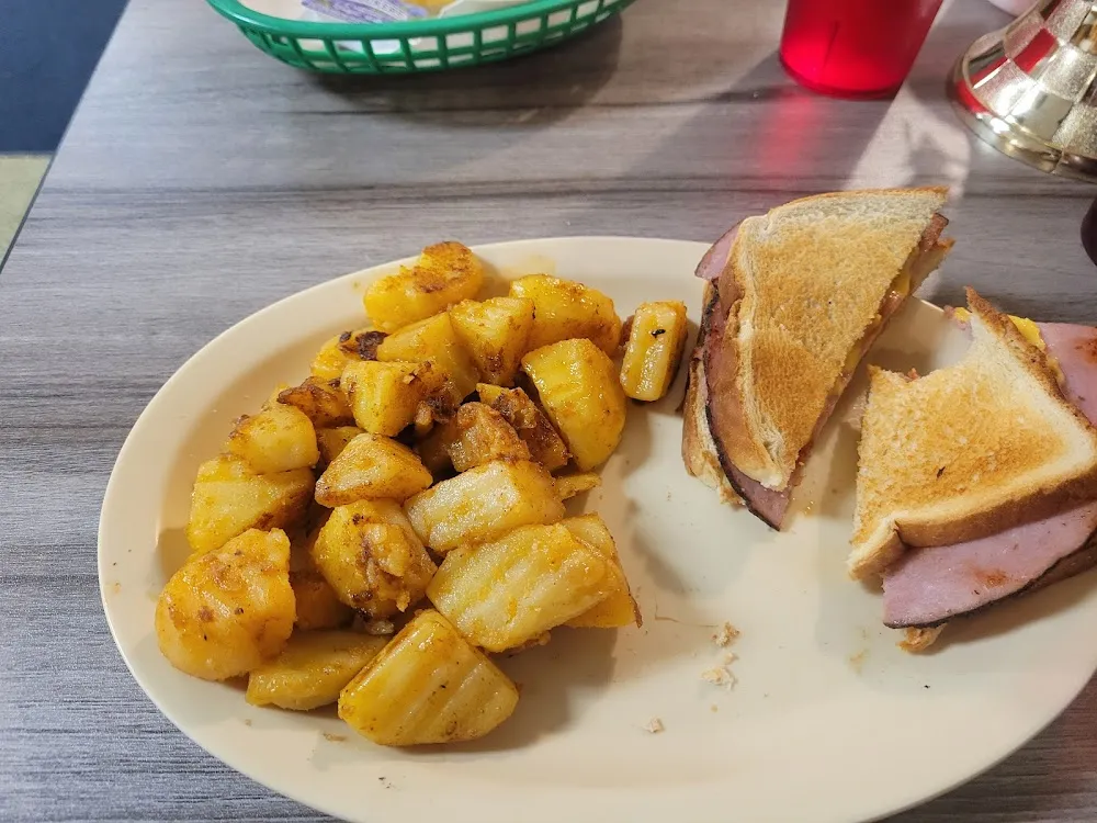 Ham and Cheese on Toast and Home Fries